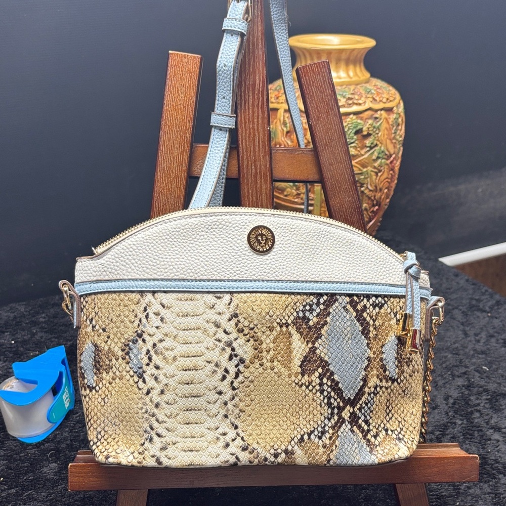 Anne Klein Cream and Gold Snakeskin Crossbody Bag